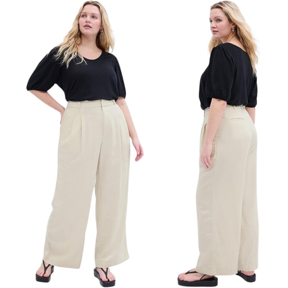 Gap Linen High Rise Wide Leg Pleated Trouser Pant Women's 10P Ivory Minimalist